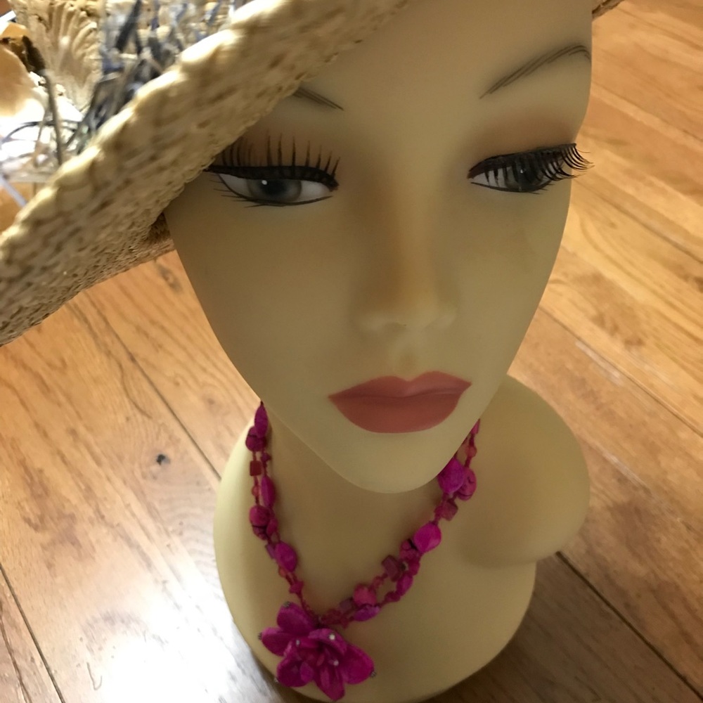 Hot pink beaded flower statement necklace